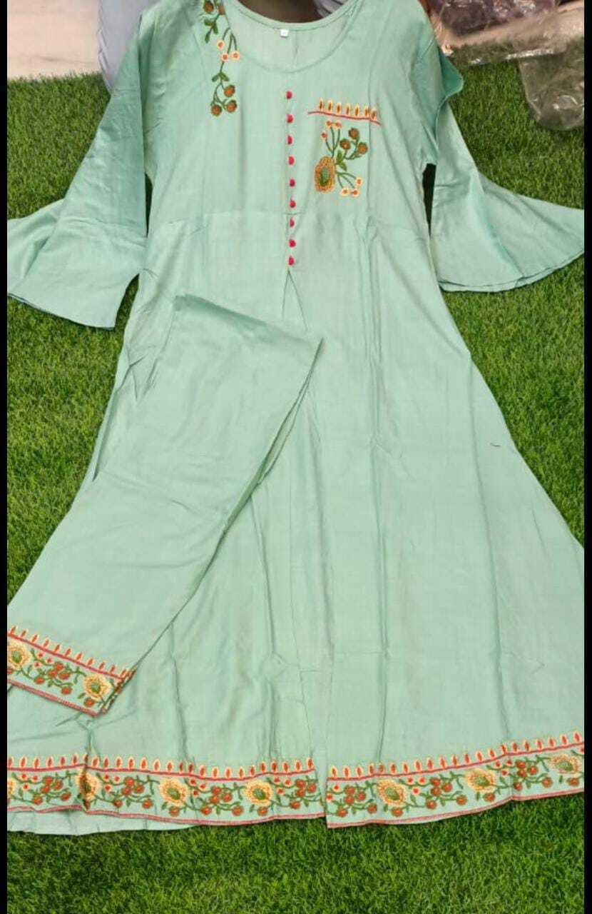 Pastel Pink Cotton Printed Nayra Cut Kurta Salwar Kameez Suit Kurti Pant  Set with Tassel Work