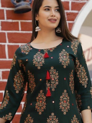 Green Indian Kurta Women Kurti Tunic Top Pakistani Ethnic Kameez Dress Salwar kameez With Half Sleeves