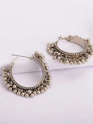 Indian Women Silver Oxidized Earrings Fashion Jewelry Bollywood Hoops Pair
