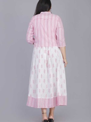 Pink Women Flared Kurta Designer Jacket Anarkali Kurti Mini Midi Dress Gown Partywear