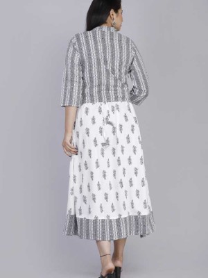 White Women Flared Kurta Designer Jacket Anarkali Kurti Mini Midi Dress Gown Partywear