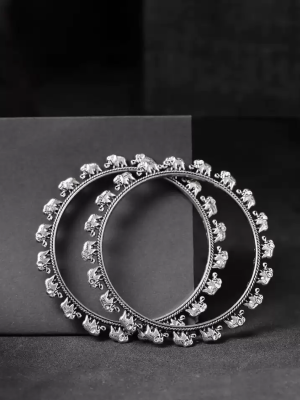 Indian Bangle Bracelet Oxidized German Silver Plated Set Jewelry Women Gift Elephant Boho Ethnic