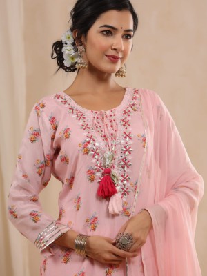 Baby Pink Designer Cotton Kurti Sharara Dupatta Set Kurti Heavy Salwar Kameez