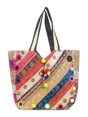 Indian Bohemian Multicolor Rajasthani Handcrafted Art Large Jaipuri Women's Tote Bag