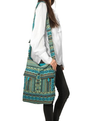 Blue Aztec Canvas Large Hobo Crossbody Shoulder Sling Slouch Casual Shopping Market Bag Messenger Bag