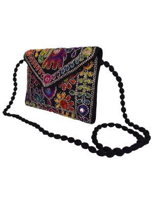 Indian Bohemian Clutch Bag for Women Rajasthani Embroidery Mirror Work Ethnic Wallet & Purse for Girls