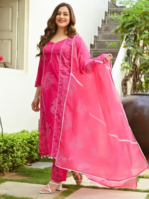 Royal Pink Straight Salwar Kameez Floral Suit