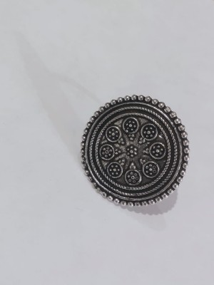 Women Indian Oxidized Silver Round Free Size Finger Ring Ethnic Fashion Jewelry