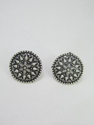 Oxidized Round Stud Earring New Bollywood Silver Plated Push Back Earrings