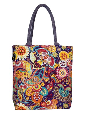 Psychedelic Multicolored Paisley Design Canvas Tote Bag for Women