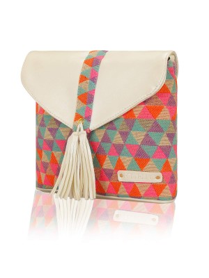 White & Orange Color Jacquard Stylish Sling Bag for Women & Girls Birthday Gift Shoulder Bag