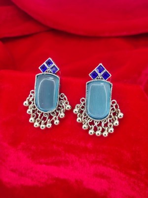 Silver Plated Blue/Yellow/Green Stone Stud Earring New Indian Polish Studs Earrings