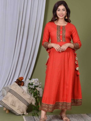 Red Indian Pakistani Ethnic Anarkali Kurti Designer Gown Tunic Rayon Flared Dress