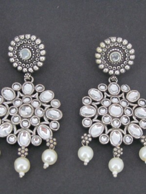 White Ethnic Indian Pakistani Women Earrings Oxidized Silver Fashion Jewelry Earring