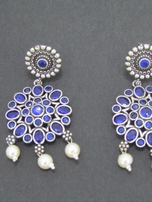 Blue Ethnic Indian Pakistani Women Earrings Oxidized Silver Fashion Jewelry Earring