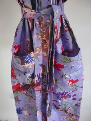 Cotton Blue Bird Paradise Long Kimono Handmade Cover Up Bath Robes Night Dressing Gown