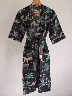 Jungle Safari Print Cotton Kimono Robe Japanese Nursing Gown Cardigan Beach Wear Swim Wear Coverup