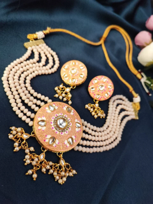 Indian Meenakari Kundan Pearls Choker Jewelry Necklace Earring Set