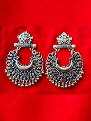 Indian Bollywood Pakistani Silver Plated Earrings Oxidized Chandbali Traditional