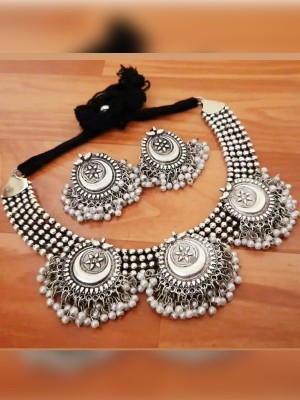 Indian Necklace Earrings Set Tribal Mughal Chandbali Oxidized Bollywood Choker