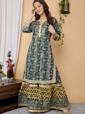 Indian Pakistani Readymade Floral Salwar Kameez Set Indian Designer Palazzo Sharara Suit Top