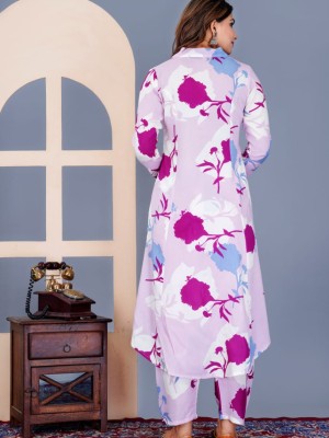 Light Blue Printed Trendy A-Line Shirt Style Kurta Pant Shalwar Kameez Suit Set Online Co-Ord Set