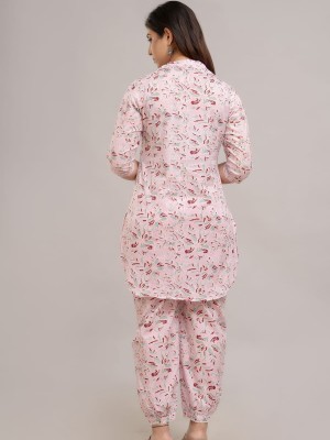 Pink Floral Printed Punjabi Style Co-ord Set Trendy Kurti Pant Set Online Dress