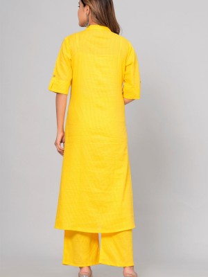 Yellow New Trendy Katha Cotton Co-ord Set Kurti with Pocket Palazzo Pant Set Online Aline Dress