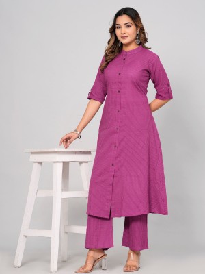 Pink New Trendy Katha Cotton Co-ord Set Kurti with Pocket Palazzo Pant Set Online Aline Dress