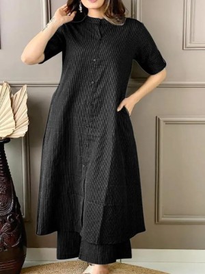 Black New Trendy Katha Cotton Co-ord Set Kurti with Pocket Palazzo Pant Set Online Aline Dress