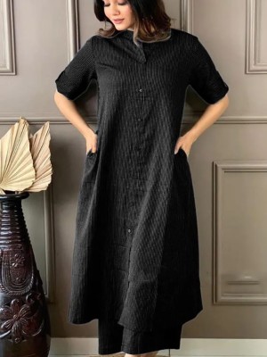 Black New Trendy Katha Cotton Co-ord Set Kurti with Pocket Palazzo Pant Set Online Aline Dress