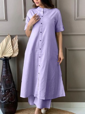 Purple New Trendy Katha Cotton Co-ord Set Kurti with Pocket Palazzo Pant Set Online Aline Dress