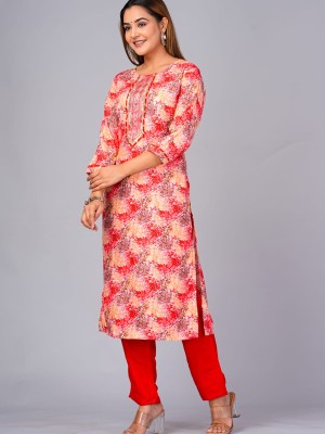 Red Plus Size Floral Embroidered Cotton Long Kurti Pant Dupatta Readymade Casual Salwar Kameez Suit
