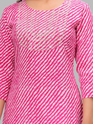 Pink Lehariya Long Straight Kurti Printed Online Casual Top Tunic