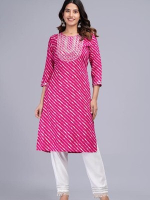 Pink Lehariya Embroidered Long Straight Kurti Printed Online Casual Top Tunic