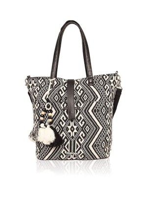 Aztec Tote Bag Cotton Handbag for Women with Zip & Tassels Completely Biodegradable