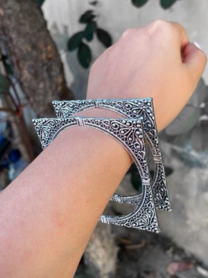 1 Pair Embossed Kada Kara Bracelet Bangle Oxidised Antique Fashion Jewellery