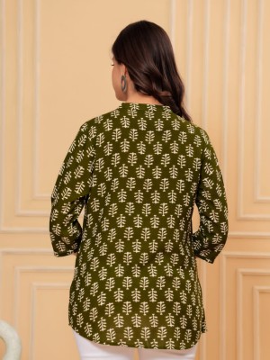Green Printed Short Style Kurti Tunic Top for Women Block Print Short Kurta