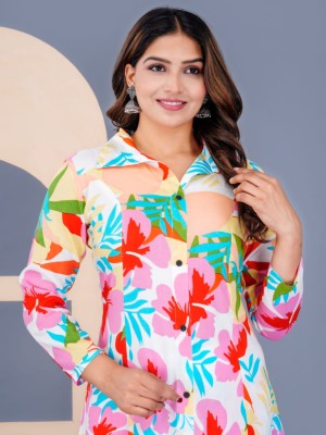Multicolored Floral Printed Co Ord Set Shalwar Kameez Kurti Pant Set