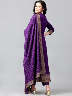 Indigo Blue Solid Color Plus Size Printed Anarkali Style Kurti Pant Dupatta Salwar Kameez Suit Online