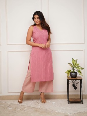 Pink Sleeveless V-Neck Kurti Pant  Set Indian Salwar Kameez Set Summer Dress