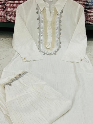 White Kurti Pant Cord Set Pakistani Afghani Designer Apple Cut Salwar Kameez Set Collar 