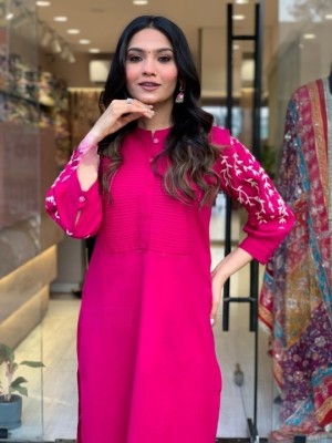 Magenta Pink Trisha Embroidered Cord Set Kurti Pant Set Indian Salwar Kameez Set