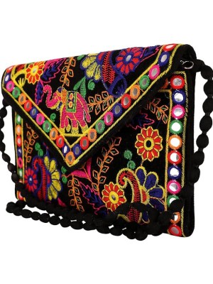 Jaipuri Rajasthani Bohemian Clutch Bag for Women Mirror Embroidered Work Ethnic Sling Bags Cross Body Bag