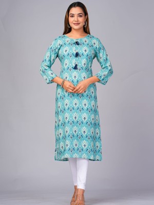 Plus Size Ajrakh Print Straight Kurti Casual Tunic Top for Women