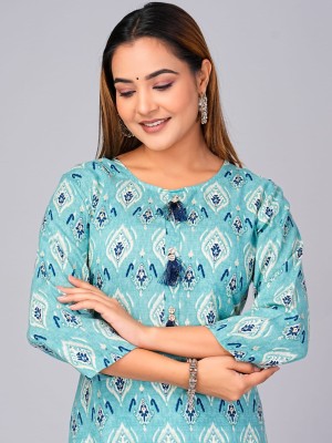 Plus Size Ajrakh Print Straight Kurti Casual Tunic Top for Women