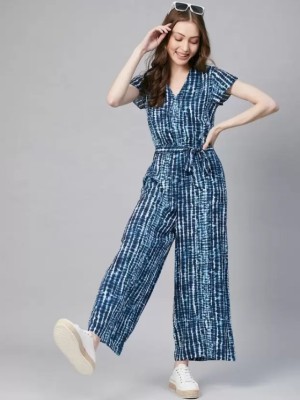 Blue Tie Dye Printed Straight Jump Suit Co Ord Set for Women