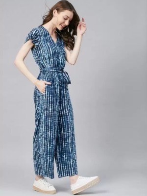 Blue Tie Dye Printed Straight Jump Suit Co Ord Set for Women