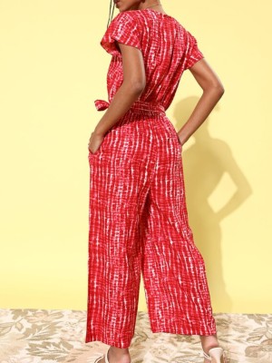 Red Tie Dye Printed Straight Jump Suit Co Ord Set for Women