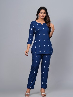 Blue Printed Rayon Kurti pant Co Ord Set Salwar Kameez for Women